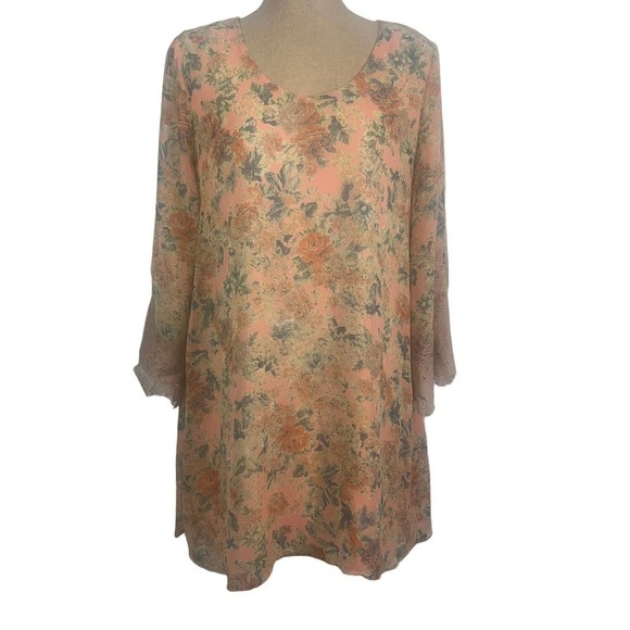 ASTR Pink Vintage Print Fully Lined Pastel Mini Dress with Lace Cuffs SZ M - Picture 5 of 9